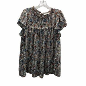 Rose + Olive Floral Ruffle Blouse Flutter Sleeve Boho Top Women Plus 1X